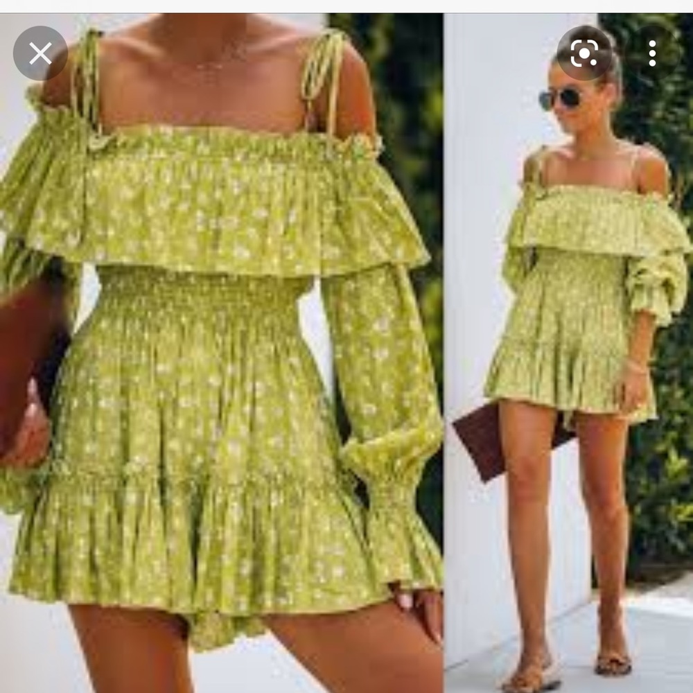 Vicki Dolls Collection Green Lime Floral Off Shoulder Ruffle Romper